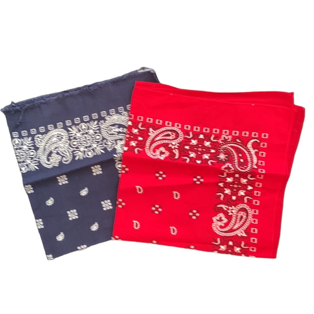 BANDANAS RED WHITE BLUE PACK OF 2 PAISLEY NEW